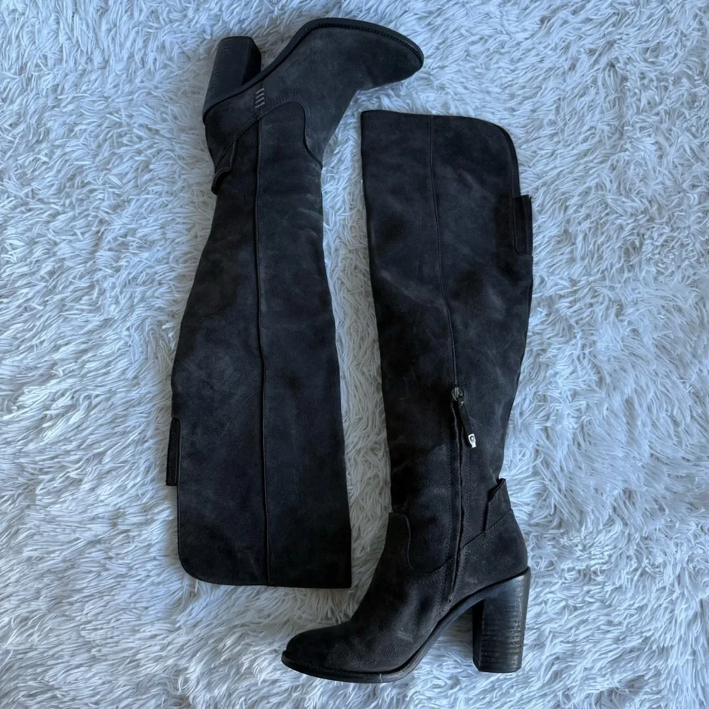 Dolce Vita Gray Suede Over the Knee Boots with Stacked Heel Size 7.5